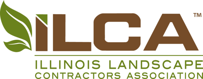 The image features the logo of the Illinois Landscape Contractors Association, with stylized leaf graphics, green and brown colors, and clear block lettering.