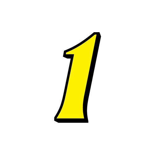 The image displays a large, bold number one, colored yellow with a black outline, prominently centered against a plain dark green background.