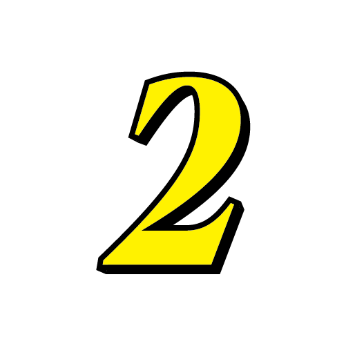 This image displays a large, bold yellow number two centered on a plain dark green background. The figure has a thick black outline.