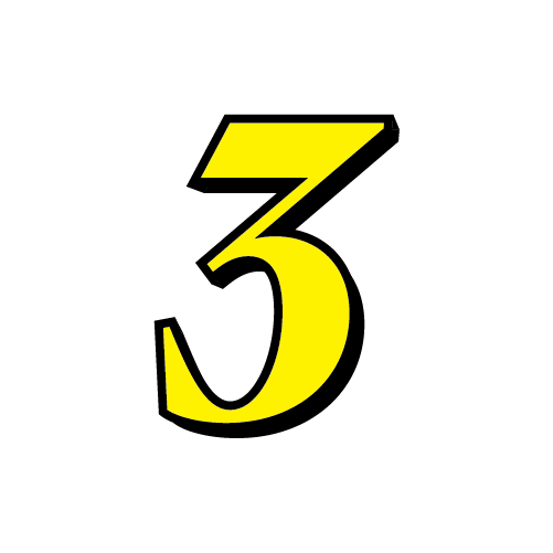 The image features a large, bold number "3" in a yellow color with a drop shadow, centered against a solid dark green background.