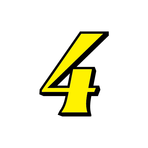 The image displays a stylized number 4 with a bold outline, colored in yellow against a dark green background. The design is simple and graphic.