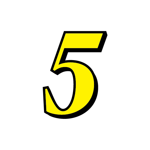 The image shows a large, yellow numeral 5 with a slight shadow effect, centered on a solid dark green background. The design is simple and bold.